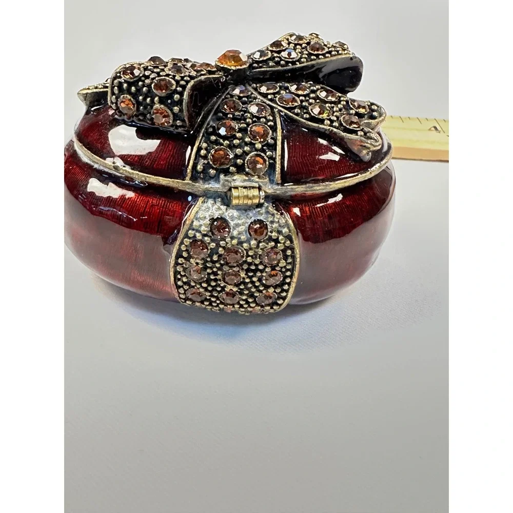 Round Burgundy Trinket Jewelry Box with Rhinestone‎ Bow Accent Display Decor